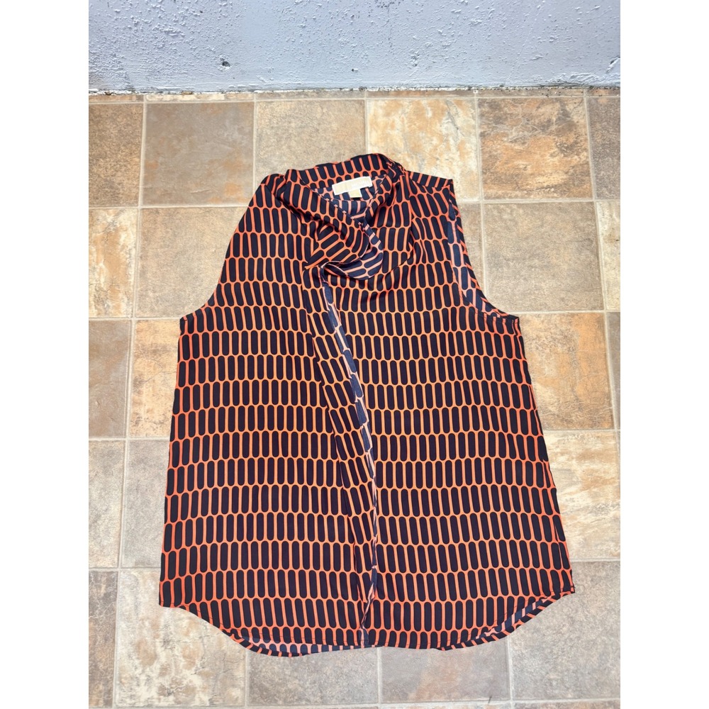 Michael Michael Kors Womens Large Orange Navy Geometric Print Sleeveless Blouse